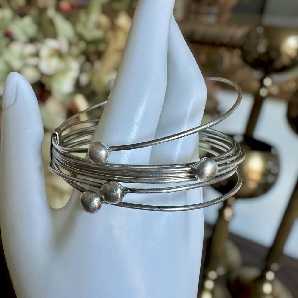 VTG Taxco Mexico Bangle Bracelets 7.75 Inch Interlocking Wire 925 Sterling 32.7g